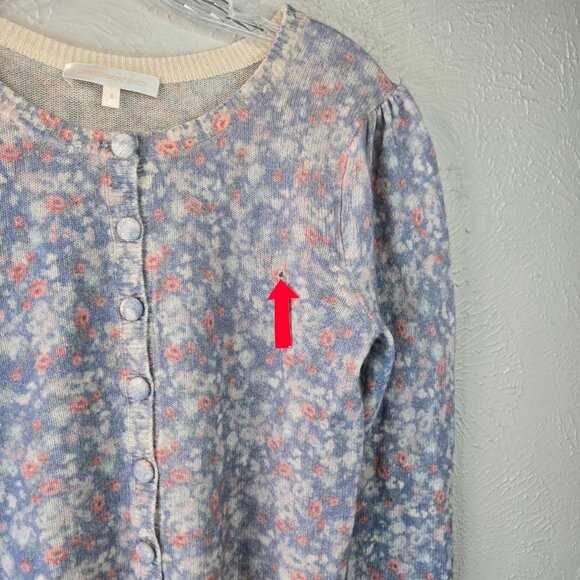 LoveShackFancy Simona Cardigan Sweater Wool Cashmere Blue Floral Cottagecore Top - Picture 3 of 15